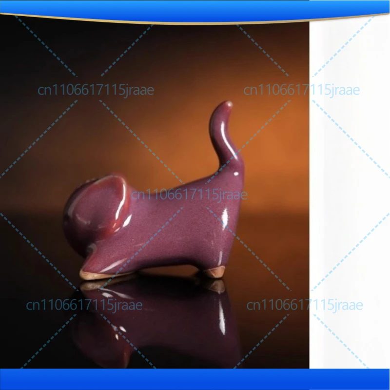 Kiln change purple red tiger! Handmade Jun porcelain ornament