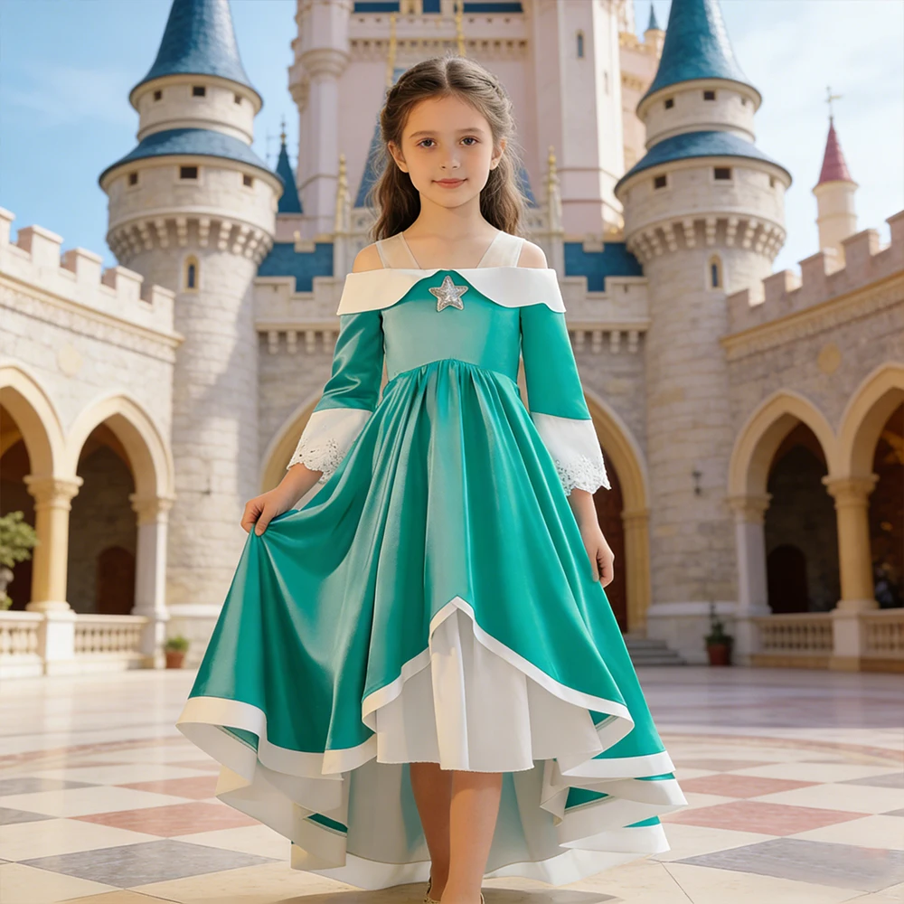 Irregular Ball Gown for Girls Off-shoulder Birthday Dress Movie Same Princess Peach Same Dress Children Rosalina Cosplay Costume