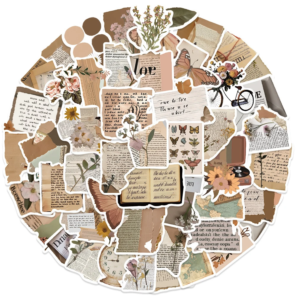 

10/30/50pcs Retro Fragment Text Aesthetic Stickers Vintage Vsco Graffiti Decals DIY Scrapbook Bike Phone Luggage Cartoon Sticker