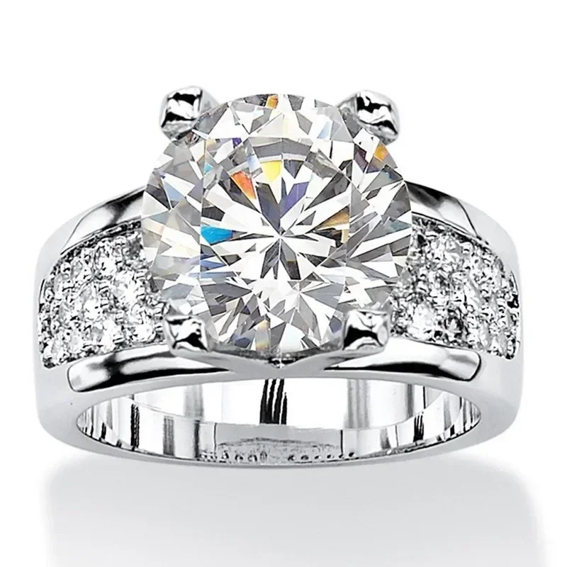 Classic Ladies Round Crystal Rhinestone Ring with Shiny AAAAA CZ for Women Party Wedding Engagement Bridal Stylish Jewelry