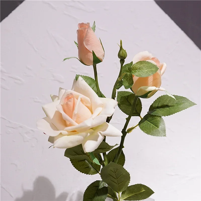 3Pcs Rose Real Touch Flowers Latex Moisturizing 3-head Artificial Wedding Decor Rose Flower Arrangement Party Home Accessories