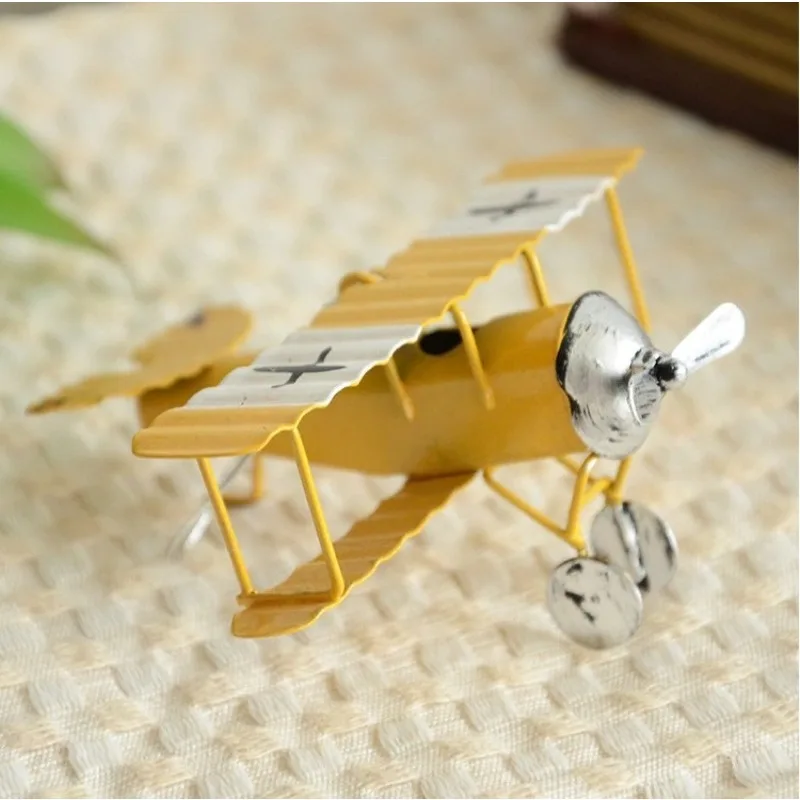 Mini Retro Biplane Double Wings Biplane Iron Crafts Model Creative Dollhouse Ornaments Home Decor Doll Accessories Decoration