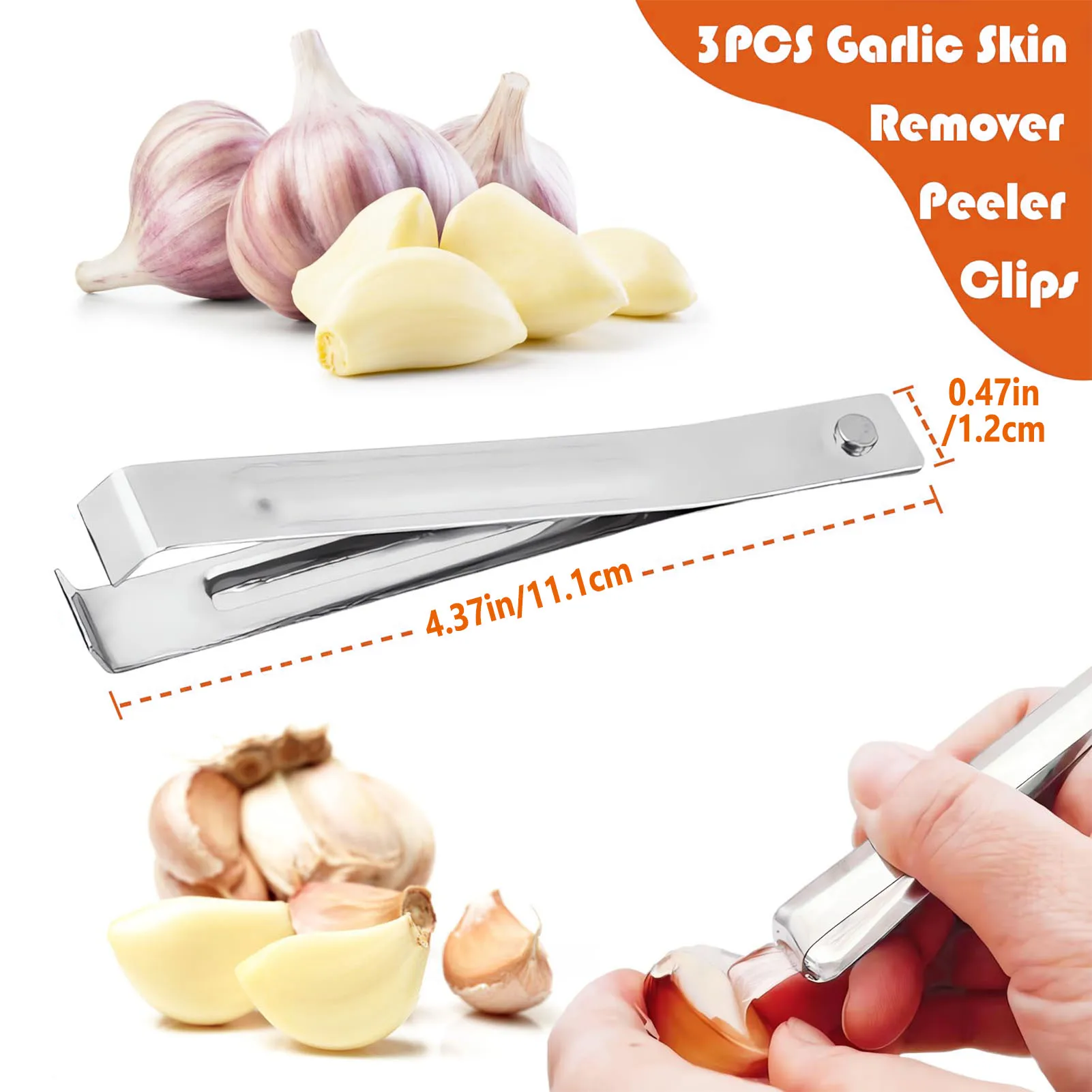 3PCS Stainless Steel Garlic Peeler Quickly Garlic Peeling Pig Hair Plucking Clip Manual Tweezers Gadgets Kitchen Accessories