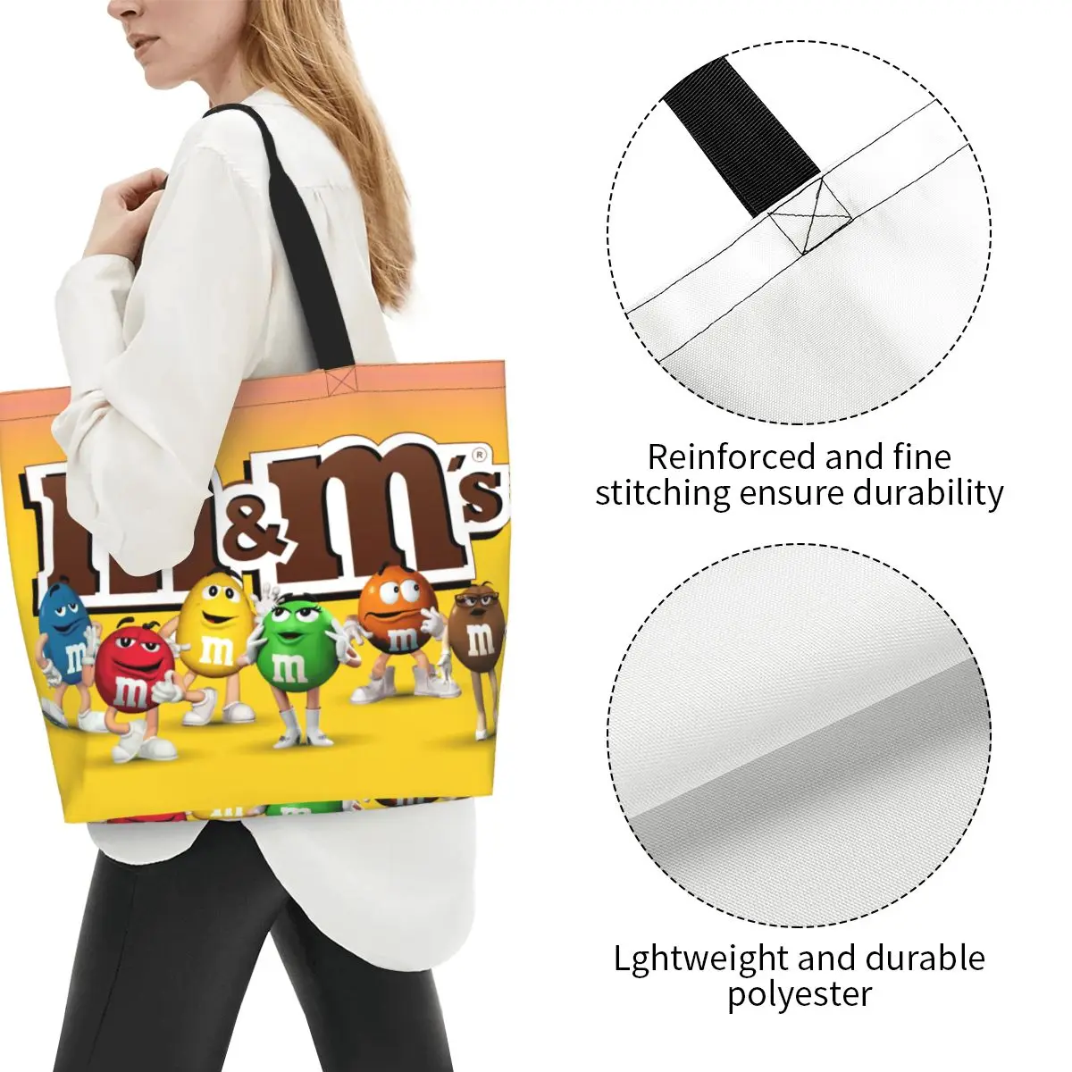 Mignon fourre-tout imprimé M & M's Chocolate Shopping Bags, Bungalow Canvas Shopper, Initiated Funny Candy Meme Handbag