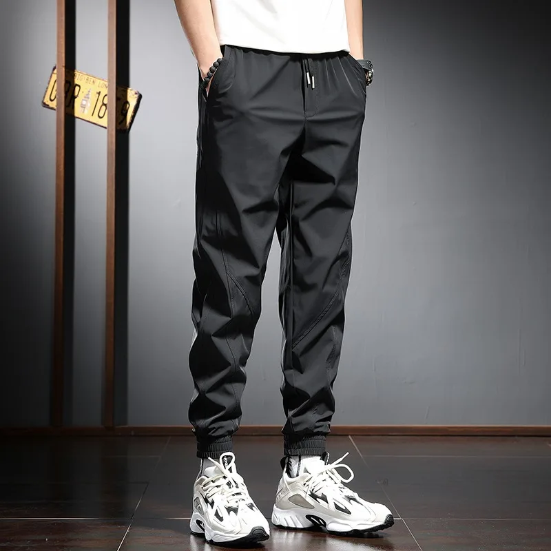 

Jogging Pants Men Summer Streetwear Casual Gym Sport Trousers Black Lightweight Elastic Waist Drawstring Joggers