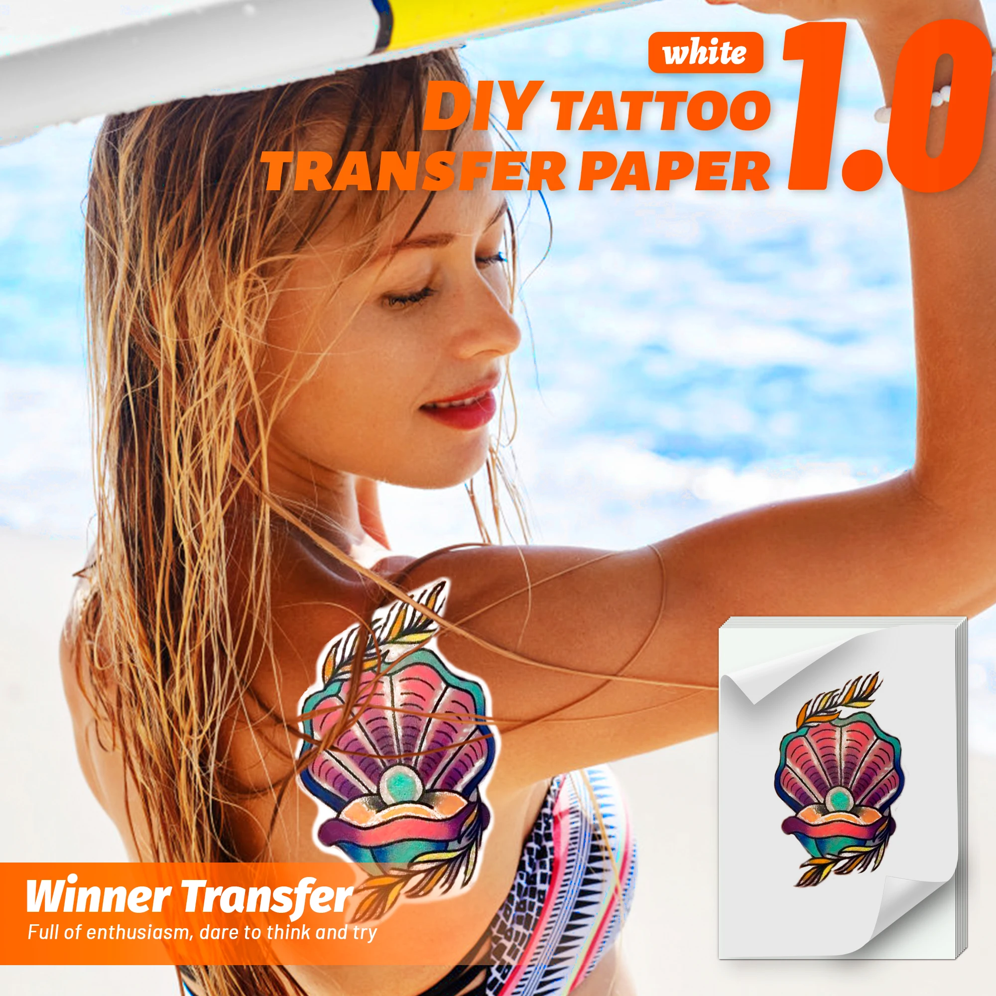 WinnerTransfer White Tattoo Transfer Paper Printable Transparent Temporary Tattoos Printing Paper For Laser&Inkjet Printer  A4