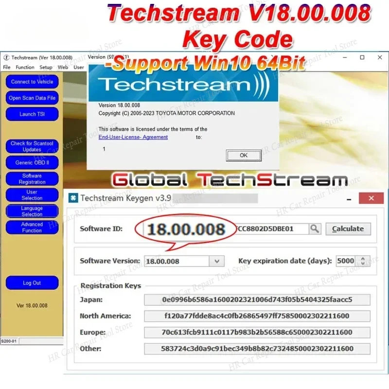 TIS Techstream 18.00.008 software Link and Active Code Work for MINIVCI/Openport 2.0/Otc scanner/V160 Pro J2534 for TOYOTA