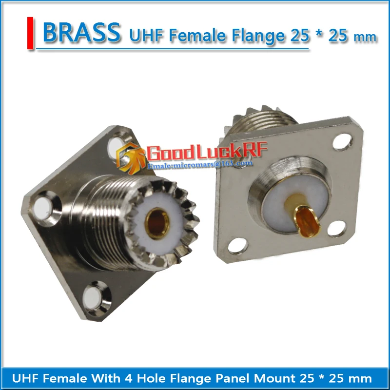 Connector Socket PL259 SO239 UHF Female With 4 hole Flange Panel Mount 25 * 25 mm Solder Cup Cable Brass RF Coaxial Adapter