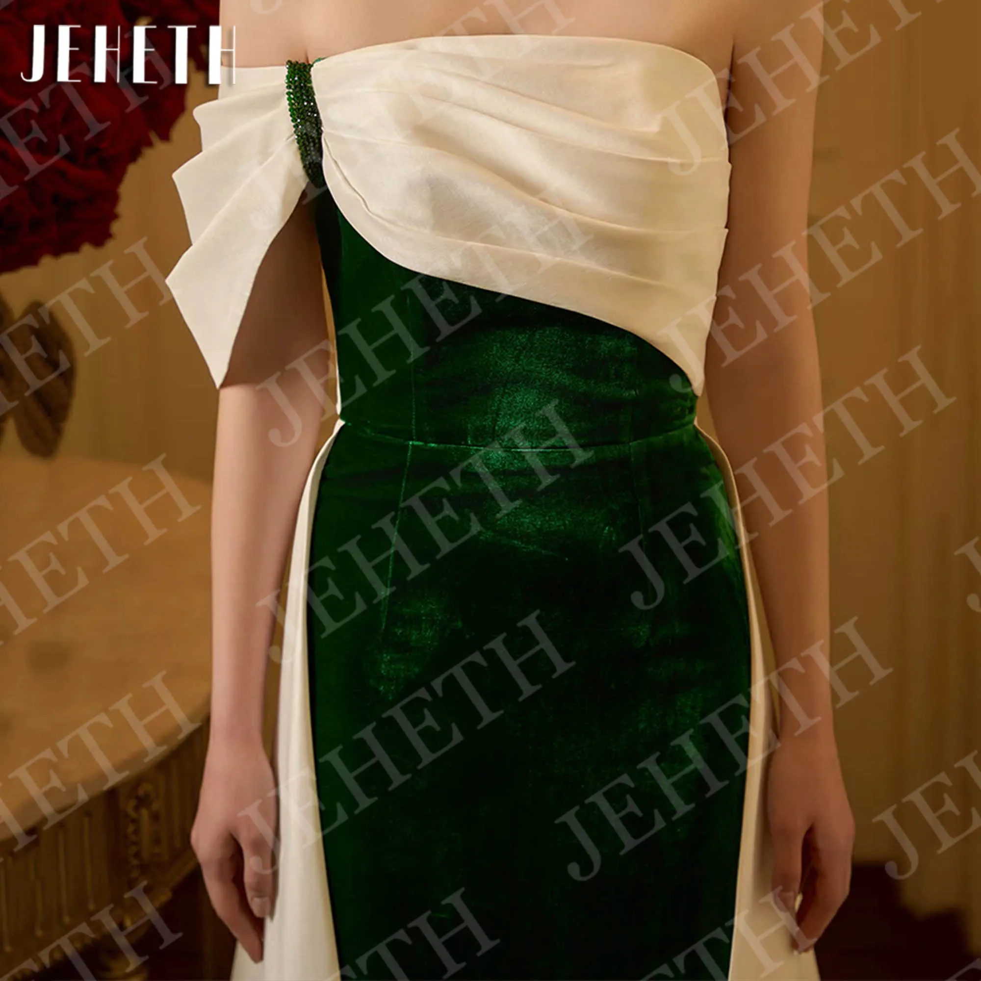 JEHETH une épaule robes de soirée sirène longue velours élégant femmes robe de soirée de bal longueur de plancher personnalisé Une épaule robes de soirée sirène longue velour élégante femmes robe de bal longueur de pla