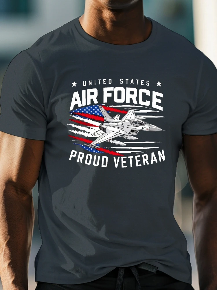 

U.S. Air Force pattern printed cotton short-sleeved T-shirt, which is a trendy leisure T-shirt suitable for daily life.