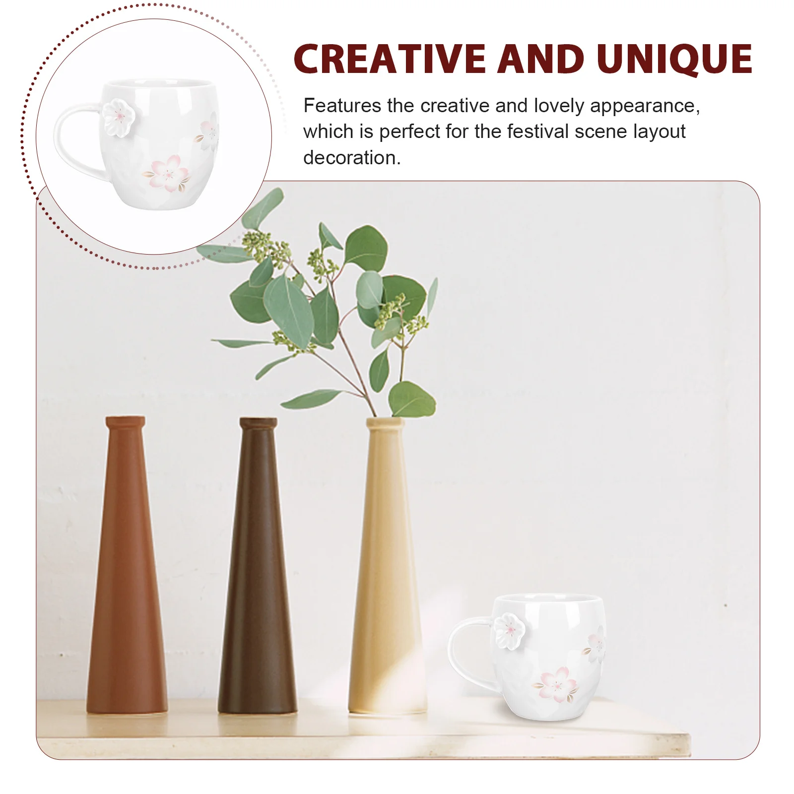

1Pcs Flower Relief Ceramic Mug Large Capacity Coffee Cup Heat Insulation Multipurpose Beverage Drinking Cup