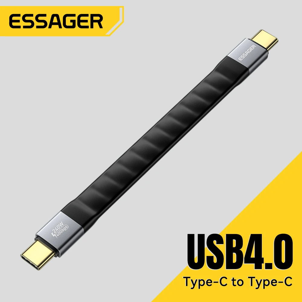 Essager USB 4.0 Type-C Cable 40Gbps Data Transfer&8K@60Hz Video 240W PD Fast Charging For MacBook iPhone Laptop Mobile Hard Disk