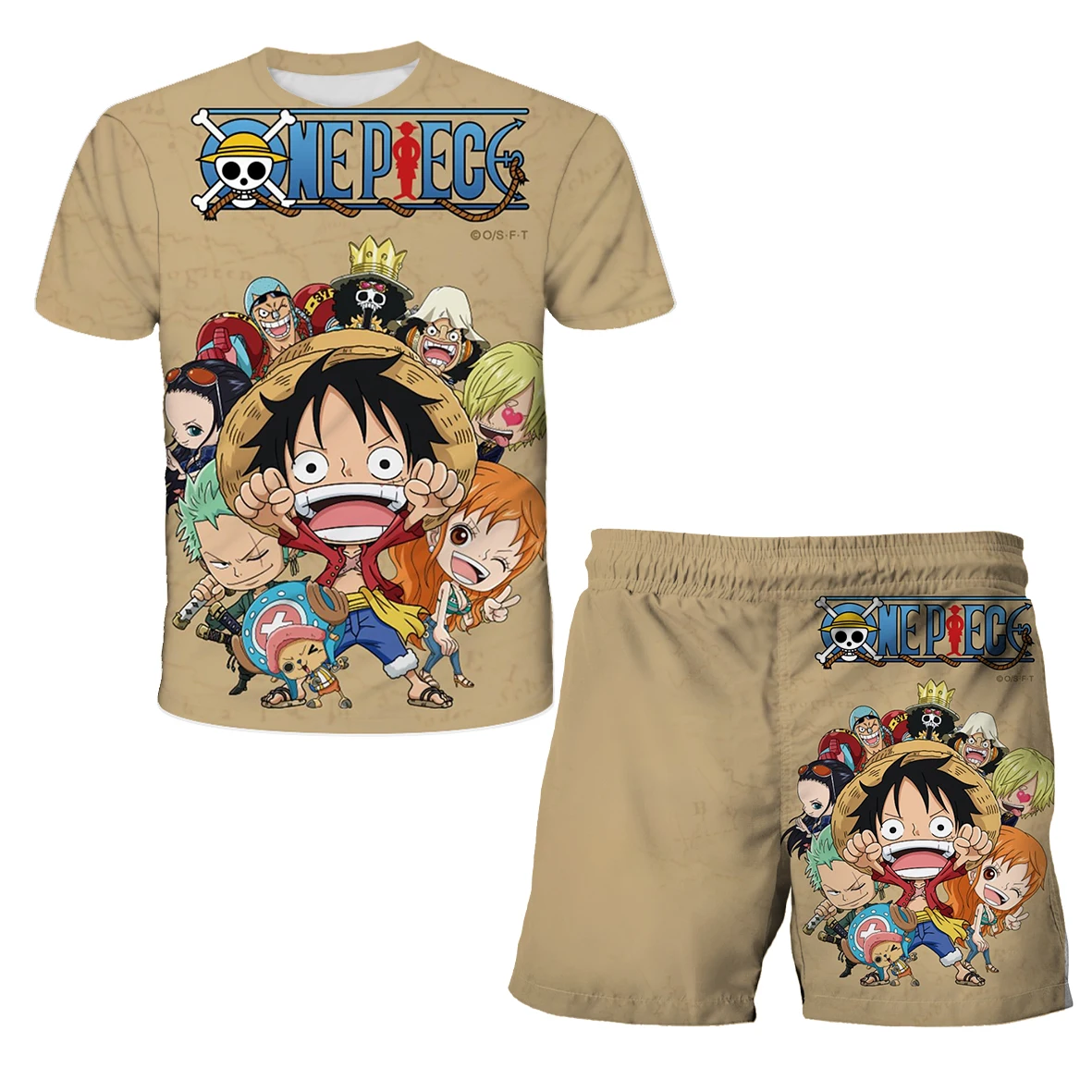 2026 Boys' One Piece 3D T-shirt Set, Super Cool Luffy  Zoro Summer Top + Shorts, Children's Short-Sleeve Birthday Gift for Boys