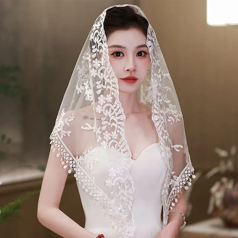 

Lace Mantilla Veils For Church Spanish Syle Triangle Lace Shawl Head Covering For Women Chapel Catholic Veril For Wedding Bride