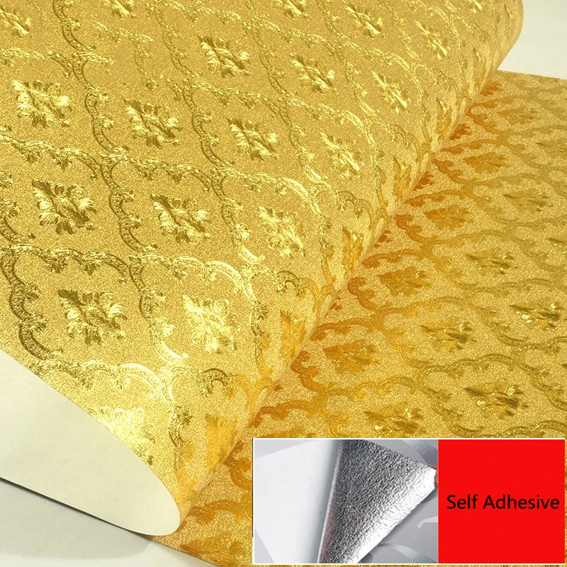 

Self Adhesive Waterproof Luxury Wallpaper Home Decor Modern Wall Covering Roll Damask Metallic Glitter Gold Foil Wall Paper