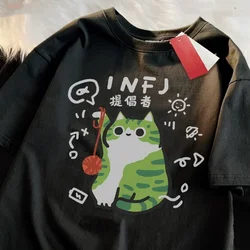 ZAZOMDE Japanese Style Fashion Cotton Hip Hop T-Shirt Fun Cat T-Shirts Men Women Tee Clothes Summer Oversized Casual Tops 2025