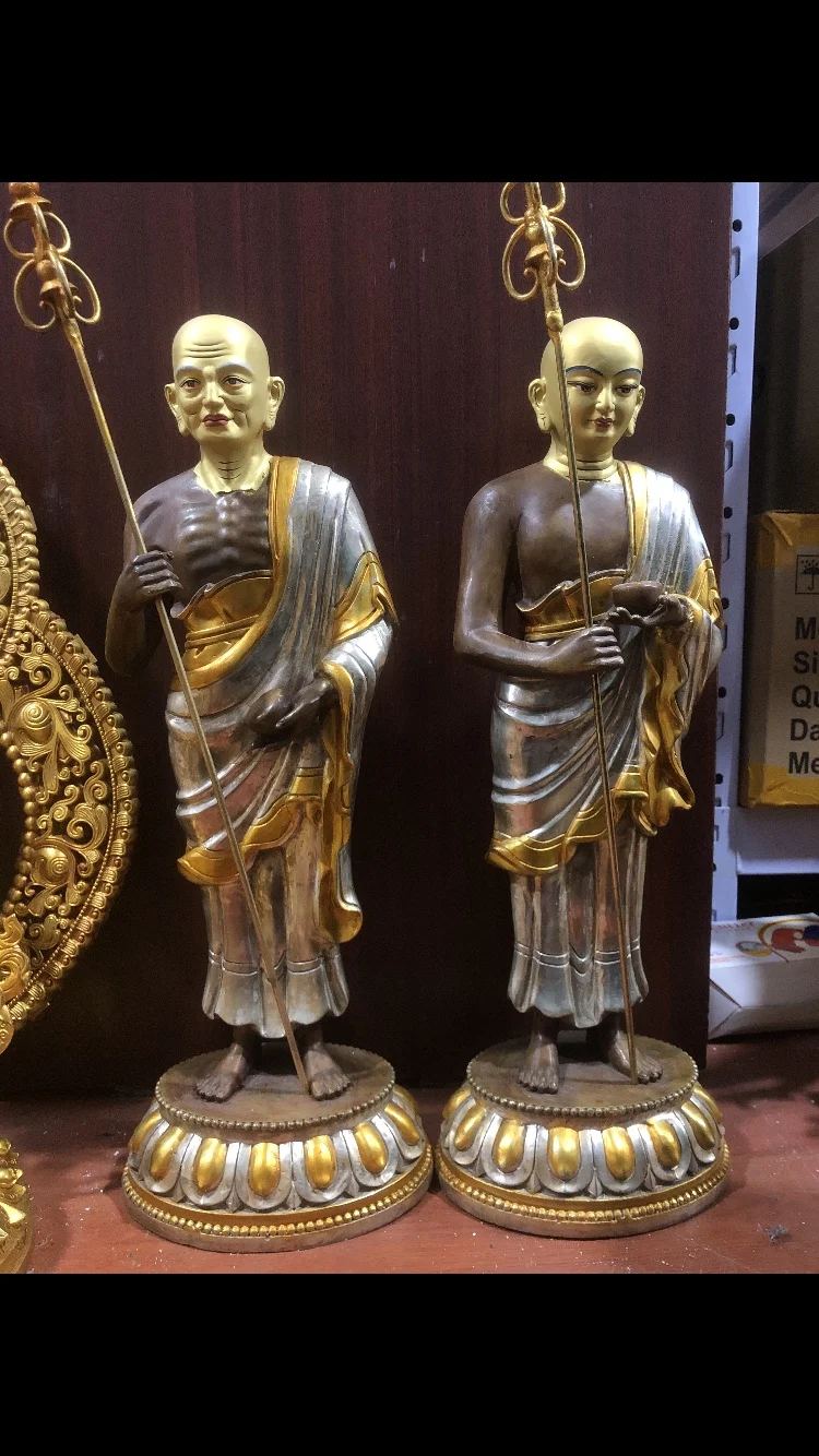 

15 inch Xizang Crafts Tibetan Tantric Pure Copper Gilded Buddha Statue of Sakyamuni Disciples