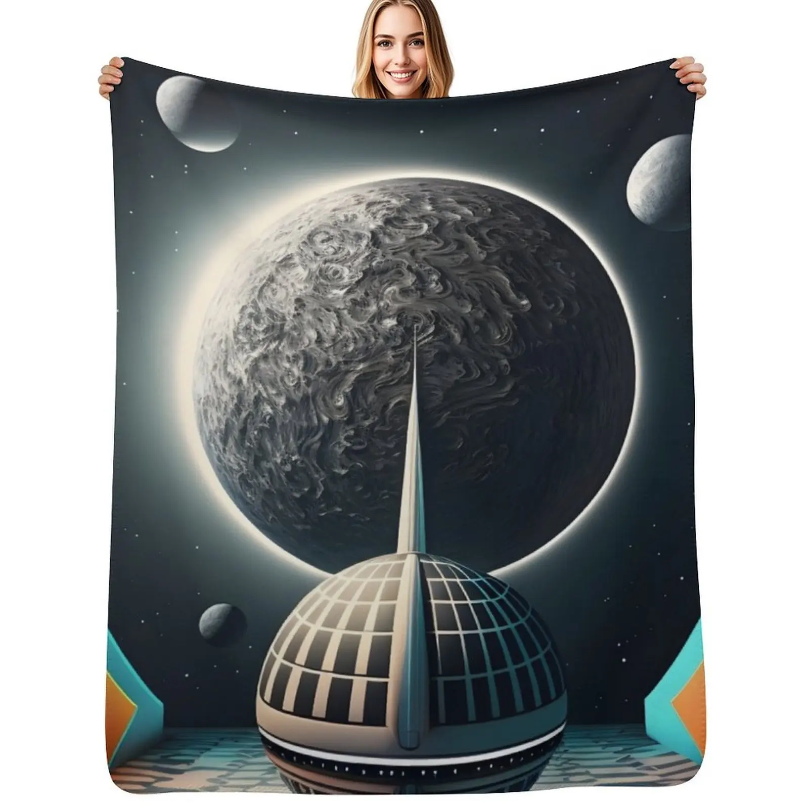 Deco Spaceship landing In Planet X232's Space Port Throw Blanket Sleeping Bag Bed linens Flannel Travel manga Plaid Blankets