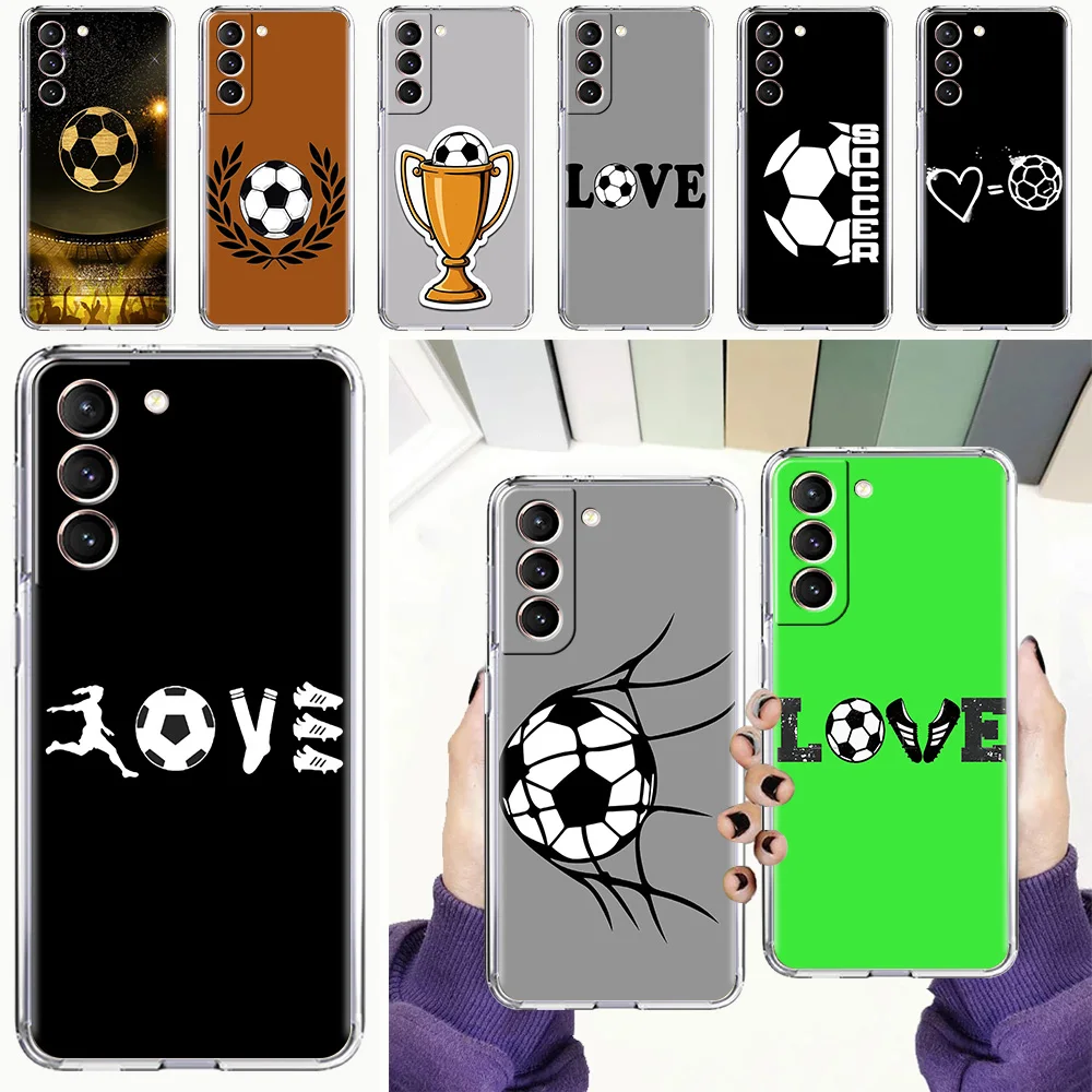 Phone Case For Samsung Galaxy S26 S25 S24 S23 S22 Ultra S20 S21 FE 5G Plus Soft Clear Cover Soccer Heartbeat
