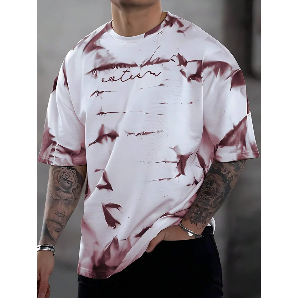 2024 Summer Tie-dye Printed Men\'s T-shirt Loose Casual Daily Large Size O-Neck Street T-shirt Gym Fitness Short Sleeves T-shirts