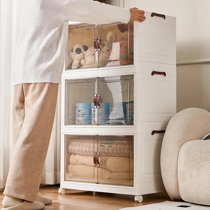 Multifuncional Folding Storage Box, Closet Organizer com rodas, Diversos empilháveis, grande capacidade, Snack Bin, Books Cabinet