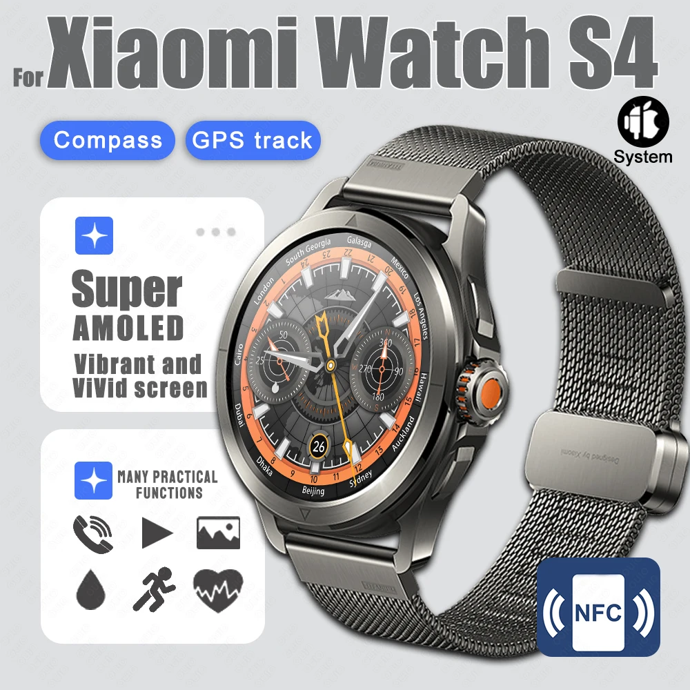 

For Xiaomi S4 Sport Smart Watch Men GPS NFC 360*360 AMOLED Screen Heart Rate Bluetooth Call IP68 Waterproof smart watch 2025 New