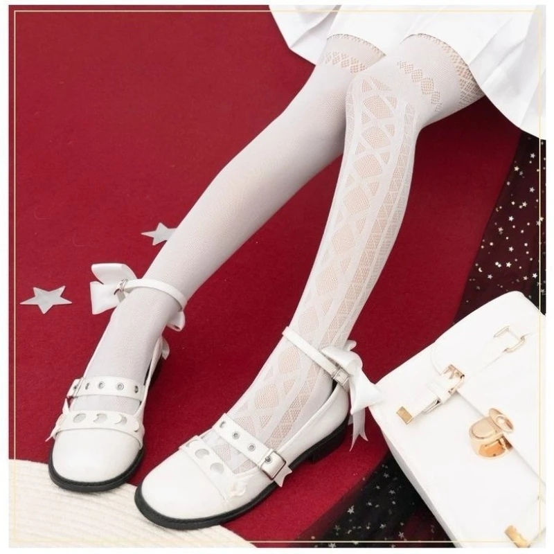 Dark Gothic Cross Fishnet Tights, Lolita Hollow Out Pantyhose for Y2K Aesthetic Outfit