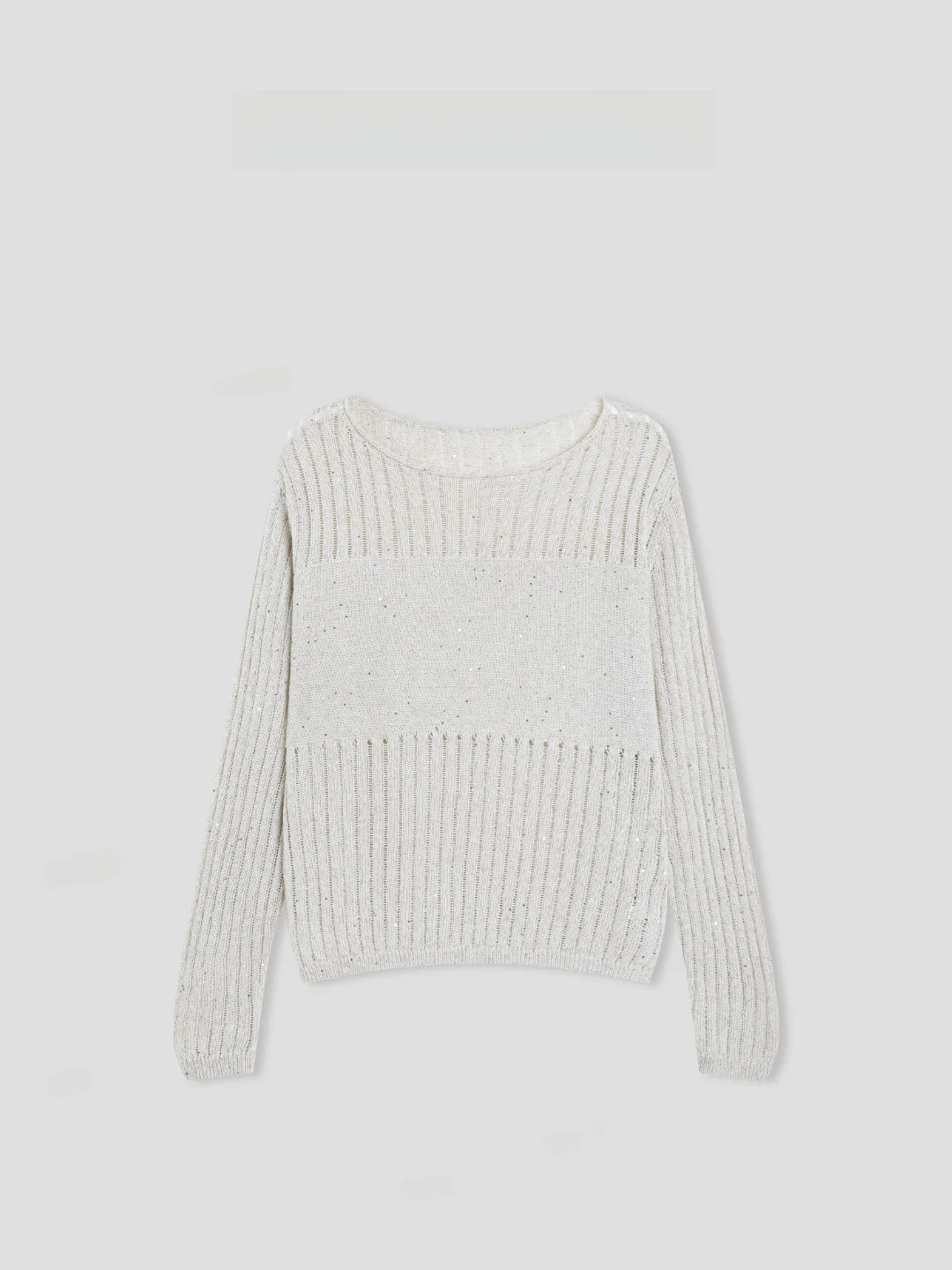 

YYStudio Spring Summer Loose Glitter Knit Top Long Sleeve Elegant Personality Wool Blend Ladies Fashion Casual round Neck