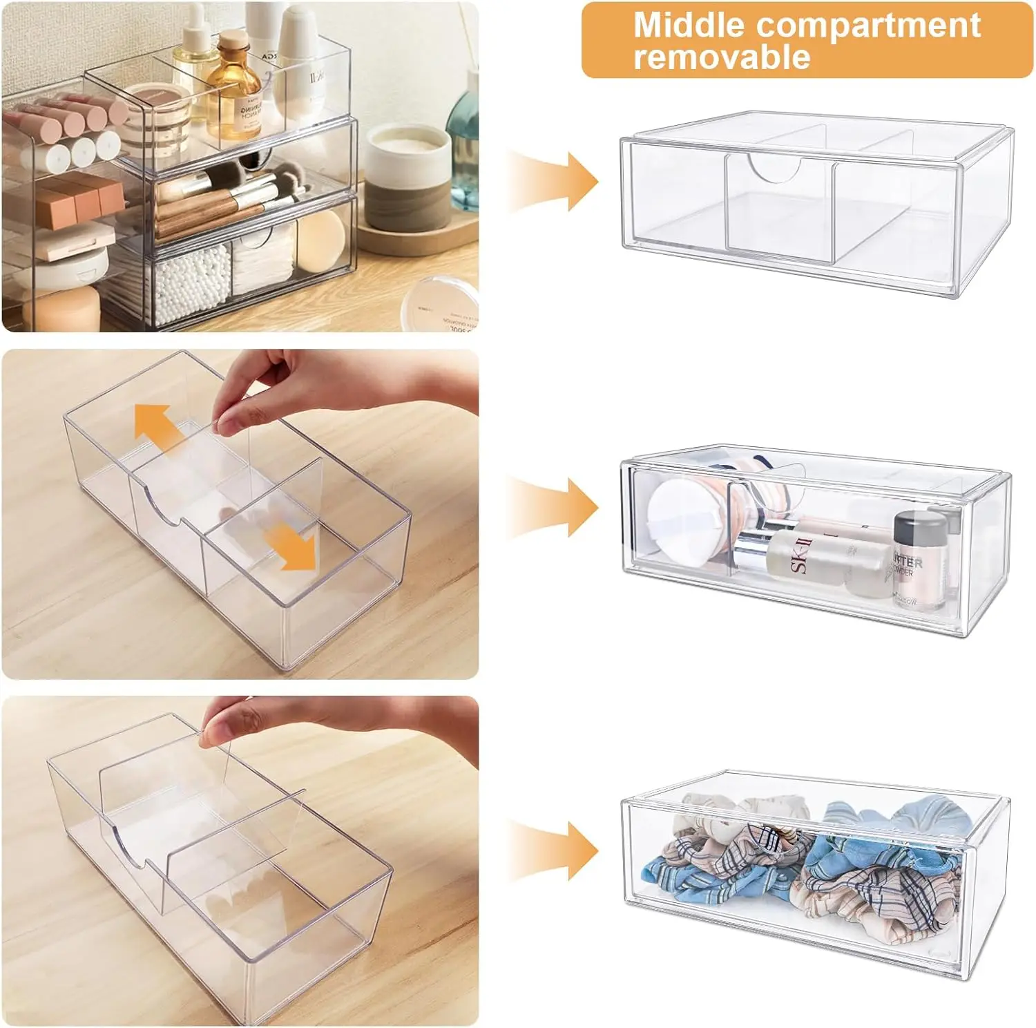 Mini Acrylic Makeup Drawers Organizer Stackable Bathroom Drawer with Divider Transparent Sunglasses Cabinet Desk Storage Box