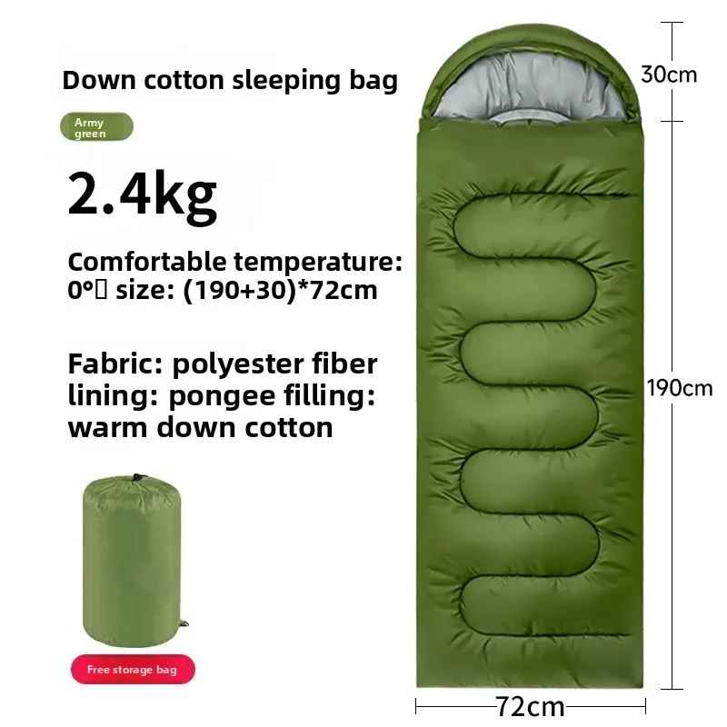 Warm Thickened Sleeping Bag Autumn and Winter Emergency Outdoor Tent Travel Hiking Camping Envelope Hooded Camping Sleeping Bag