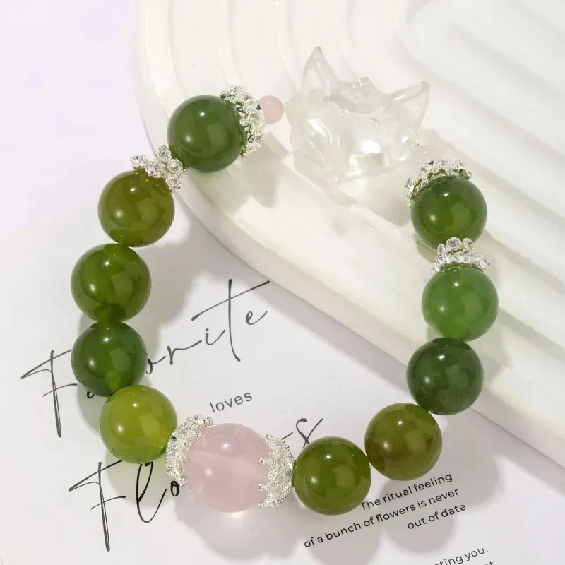 Natural Qingti milk cover Xiuyu crystal hand with powder crystal DIY bracelet advanced design beaded fox mask