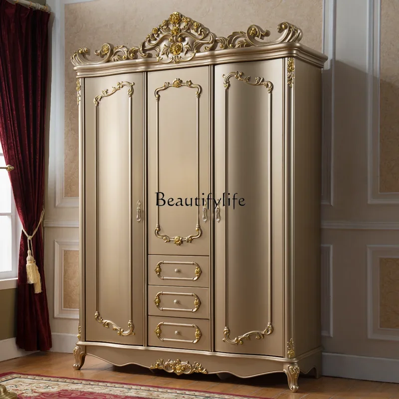 

yj7 European solid wood wardrobe bedroom three door locker