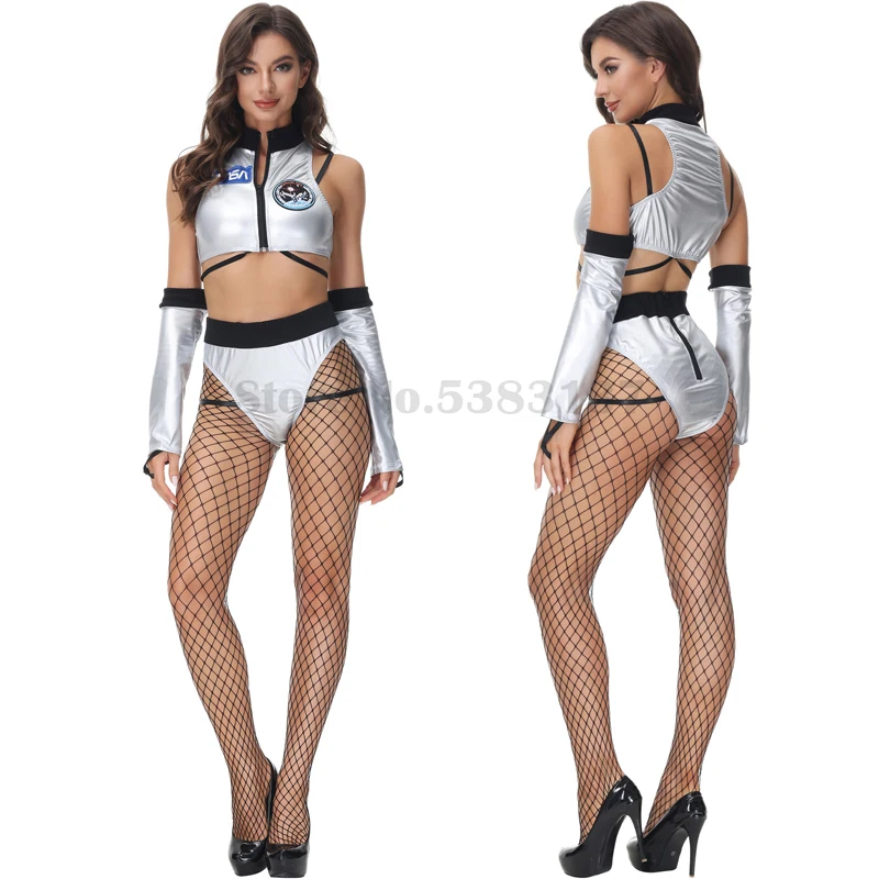 

Adult Women Spaceman Cosplay Costumes Sexy Space Stage Performance Clothes Halloween Dress Up Gift Sexy Top Shorts Outfits