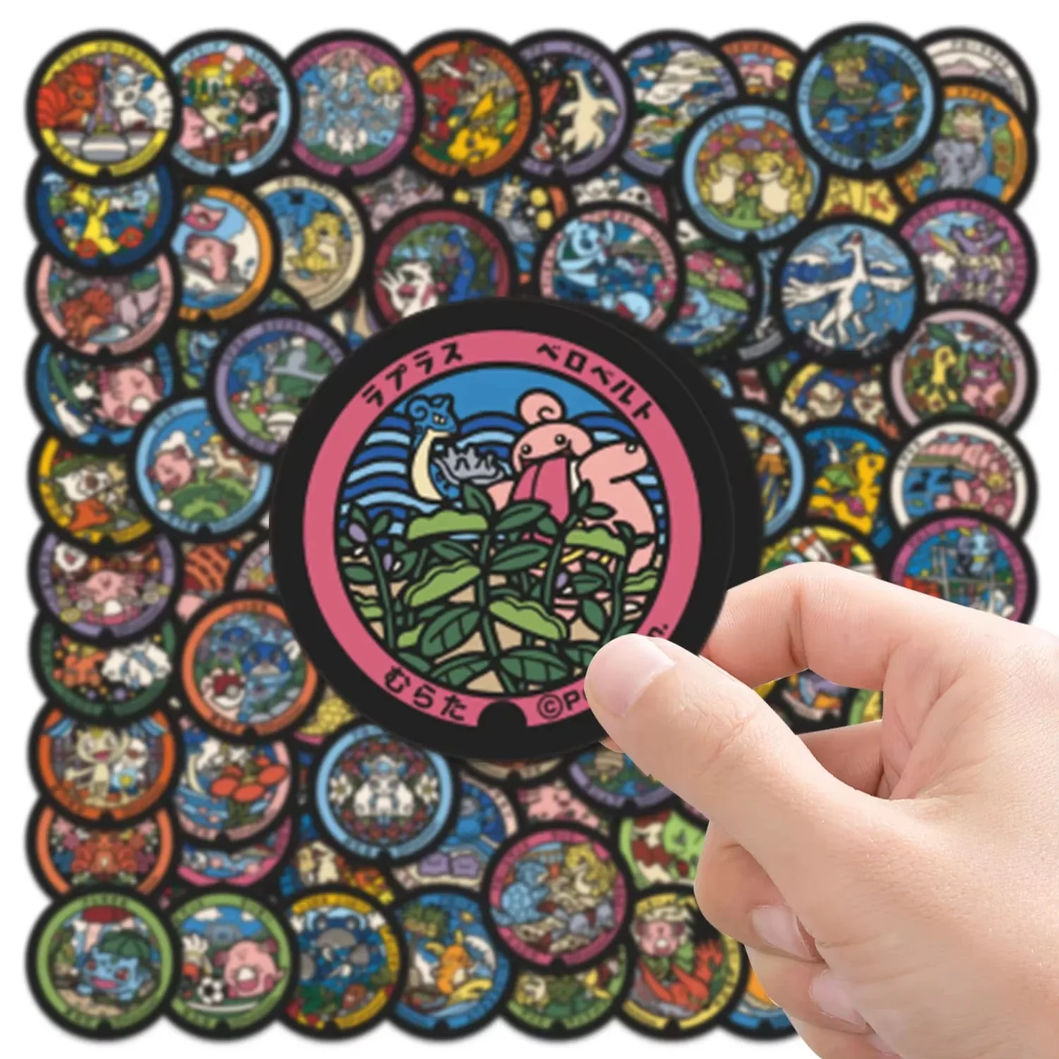 108PCS Pokémon Round Card Cartoon Sticker DIY Decoration PVC Waterproof Skateboard Notebook Graffiti Toy