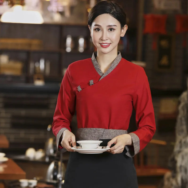 

Chinese Restaurant Waiter Work Clothes Women's Long-Sleeved Hotel Hot Pot Restaurant Farmhouse Restaurant Restaurant Staff Suit