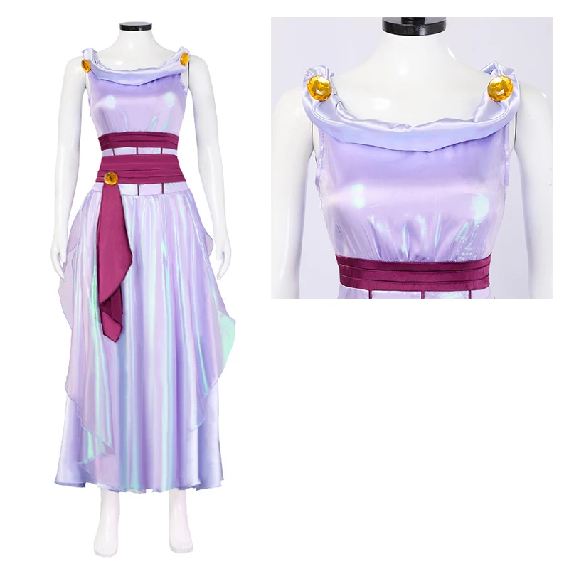 فستان الأميرة Megara Meg باللون الأرجواني من فيلم ملابس موحدة أزياء تنكرية للنساء لحفلات الهالوين