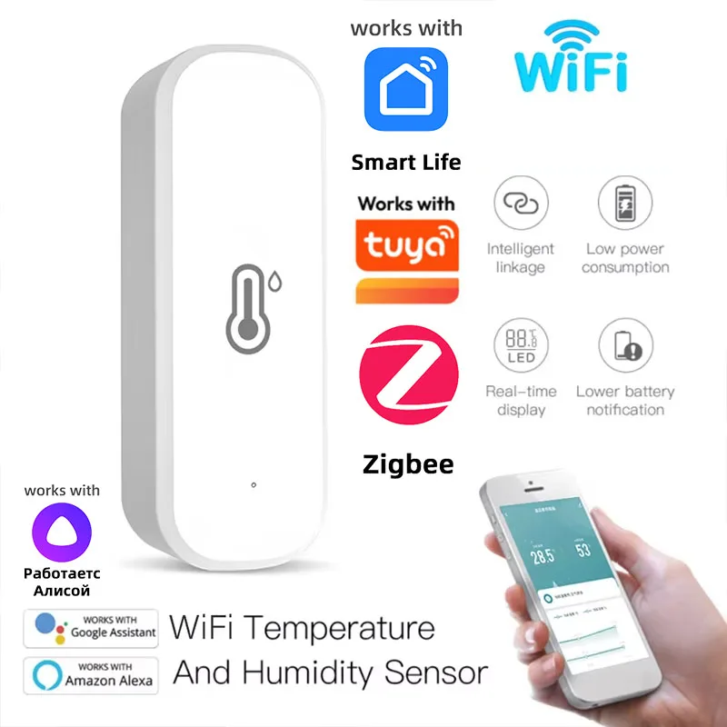 Tuya Zigbee WiFi Smart Temperature Humidity Sensor APP Remote Monitor Indoor Thermometer Hygrometer Alexa Google Home Smart Life
