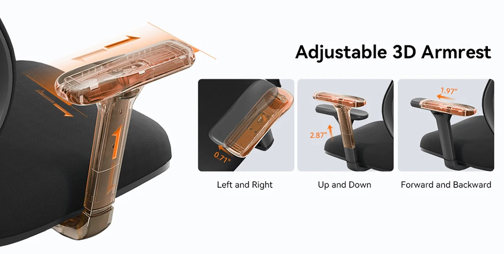 NEWTRAL MAGICH003 Ergonomischer Bürostuhl, automatisch ausgestellte Rückenlehne, adaptive Unterrückenstütze, Sitztiefe mit verstellbarer Kopfstütze – Detail 8