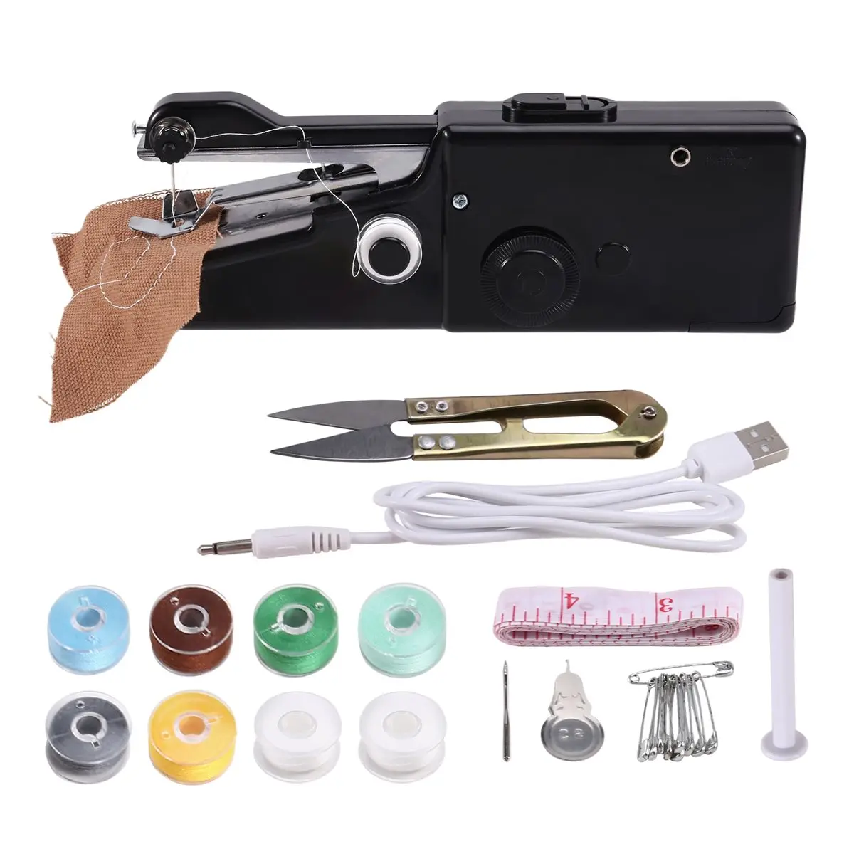 Budget-Friendly-Portable Manual Mini Micro-Home USB Electric Sewing Machine Easy-to-Sew Shirt Pocket Handheld Sewing Machine Bla