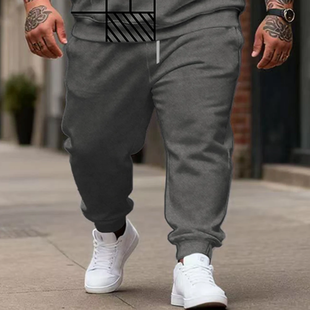 S-9XL Plus Size Big & Tall Hoodie-Set mit karierten Linien – 2-teilig, lässig, strapazierfähiger Stoff, lineare Drucke, geeignet für den täglichen Gebrauch