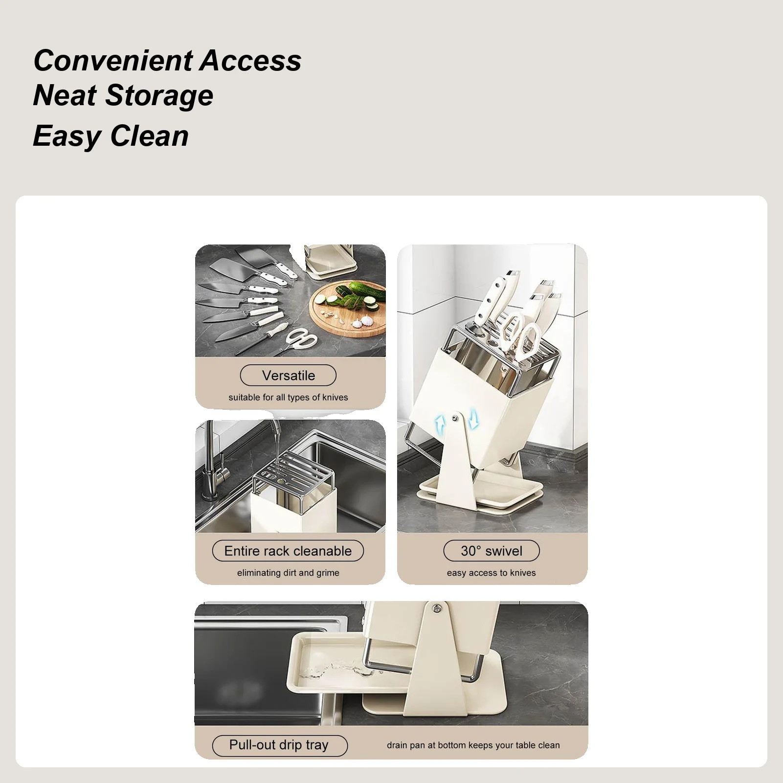 

Cutter Block Holder 9-Slot Organizer Rack With Drain Tray 30-Degree Rotating Cutter Storage Rack For Kitchen Counter Restaurant