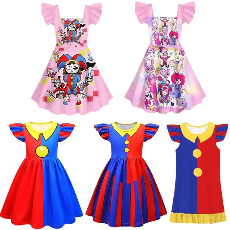 The Amazing Digital Circus Pomni Kids Cosplay Costume Girls Princess Dress and Pajamas Children Halloween Cartoon Summer Dress