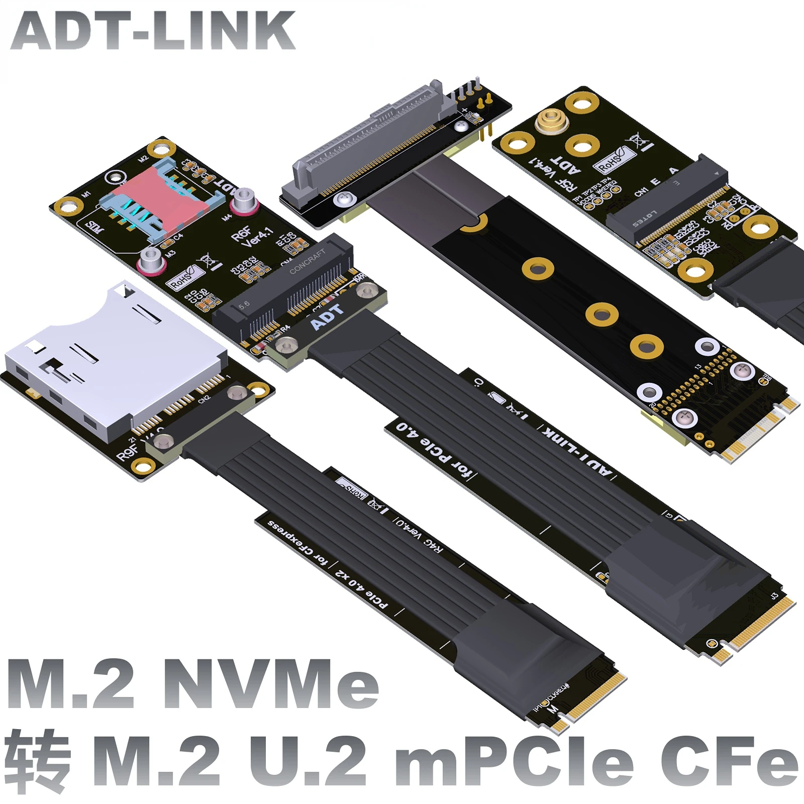 

M.2 NVMe Key-M SSD преобразователь на M.2 WiFi/U.2 SSD/mPCIe/CFexpress твердотельный накопитель ленточный адаптер карта 4,0 M2 удлинитель материнской платы