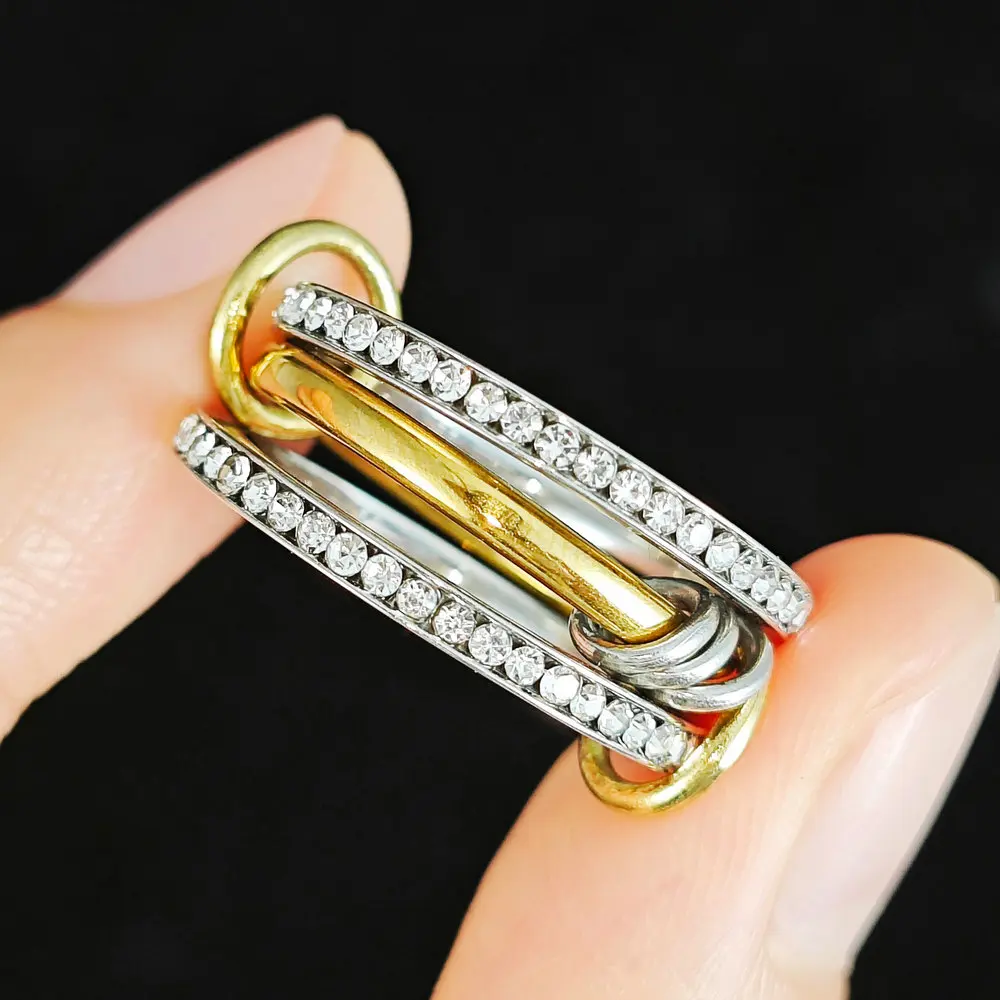 الجليد خارج تشيكوسلوفاكيا الفولاذ المقاوم للصدأ التراص خواتم للنساء متعدد الارتباط متصلة سبينلي حلقة كومة مجموعة مجوهرات الأصابع هدية اتجاهات 2025 #1