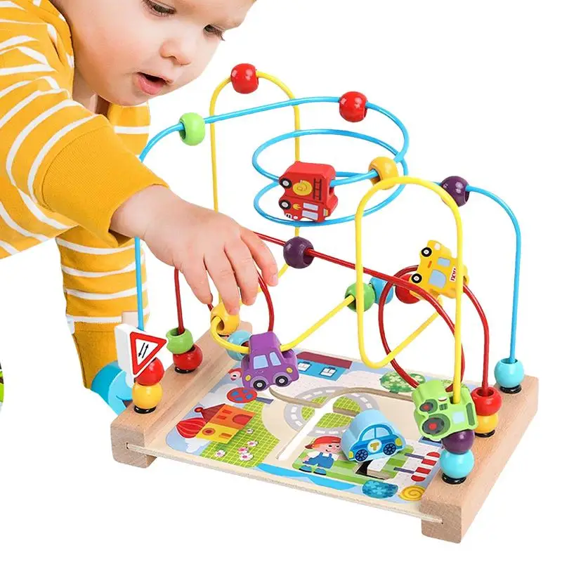 Bead Toy Colorful Roller Coaster Wood Roller Coaster Bead Maze Toy Wooden Toys For Toddler Sensory Track Play Table Toy For Boys