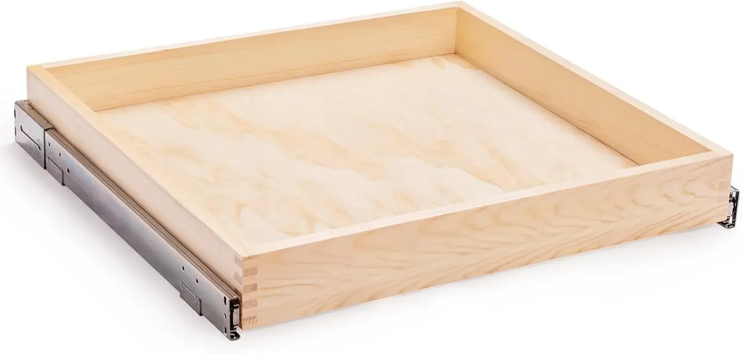 32''W x 21''D x 3''H Pull Out Cabinet Drawer Soft Close Slide Out Wood Organizer for Kitchen, Finished, Bottom and Side
