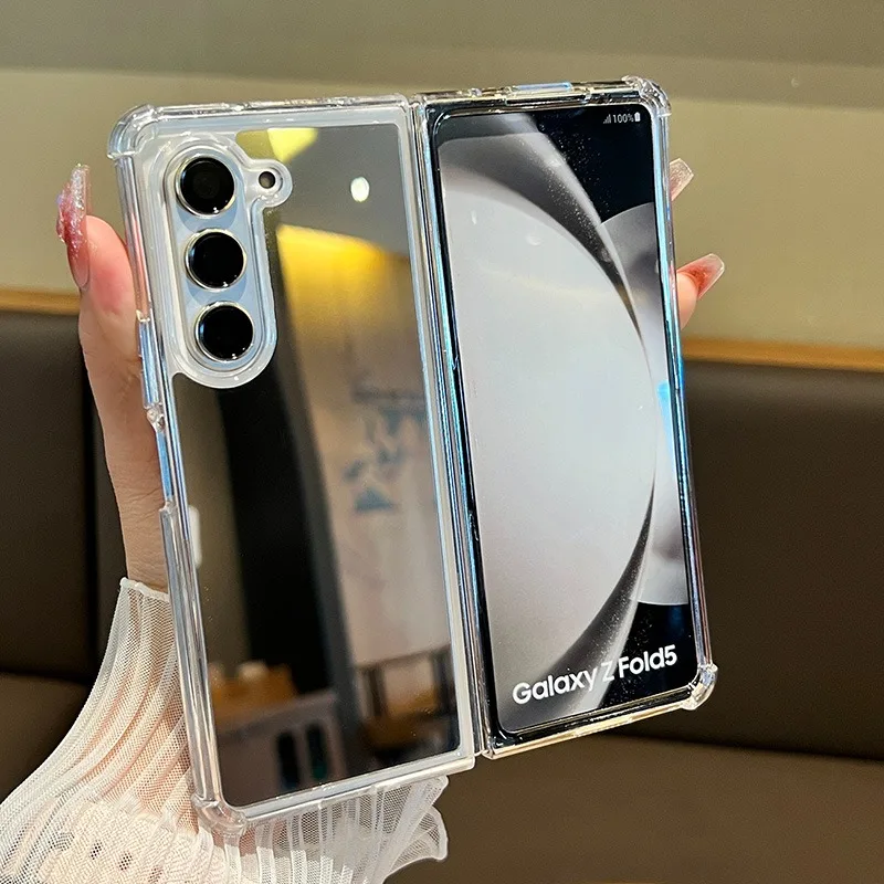 Luxuriöse Spiegel-Schutzhülle für Samsung Galaxy Z Fold 7 6 5 4 3 Fold7 ZFold Fold6 – Stoßfeste, ultradünne Hartschale mit Airbag-Stoßdämpfung