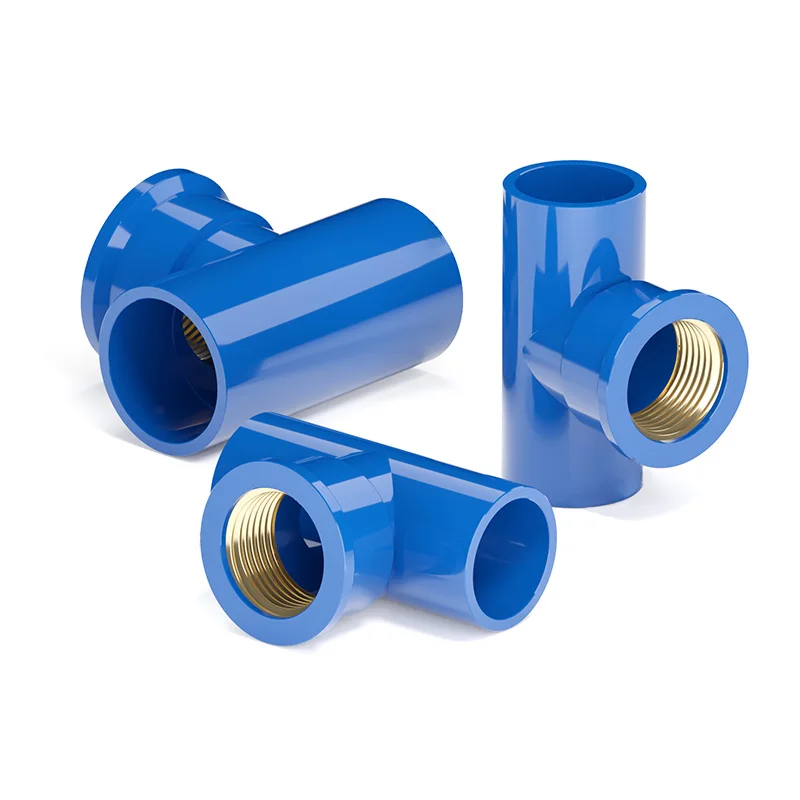 1PCS Blue Brass Thread 20-32mm PVC Tee Joint Ｗater Supply Connecter Aquarium Fish Tank  Garden Irrigation Water Pipe Connectors