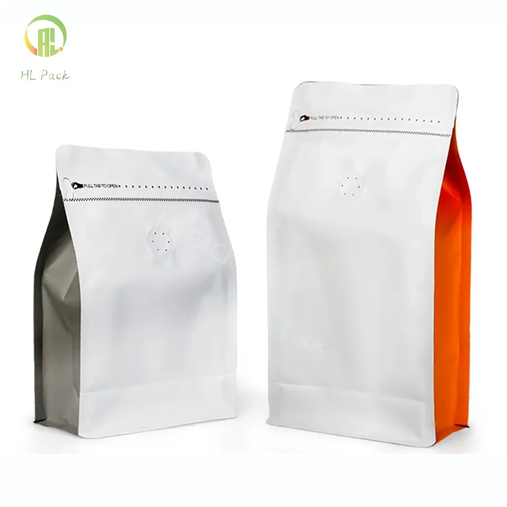 50pcs 100g 250g 500g 1kg Matte White+Gussets Colored Coffee Bag With Valve Sealed Food Powder Tea Nuts Storage Airtight Pouches