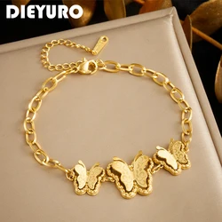 DIEYURO 316L Stainless Steel Three-dimensional Hollow Pattern Butterfly Bracelet For Girl Gold Color Fashion Jewelry Party Gift